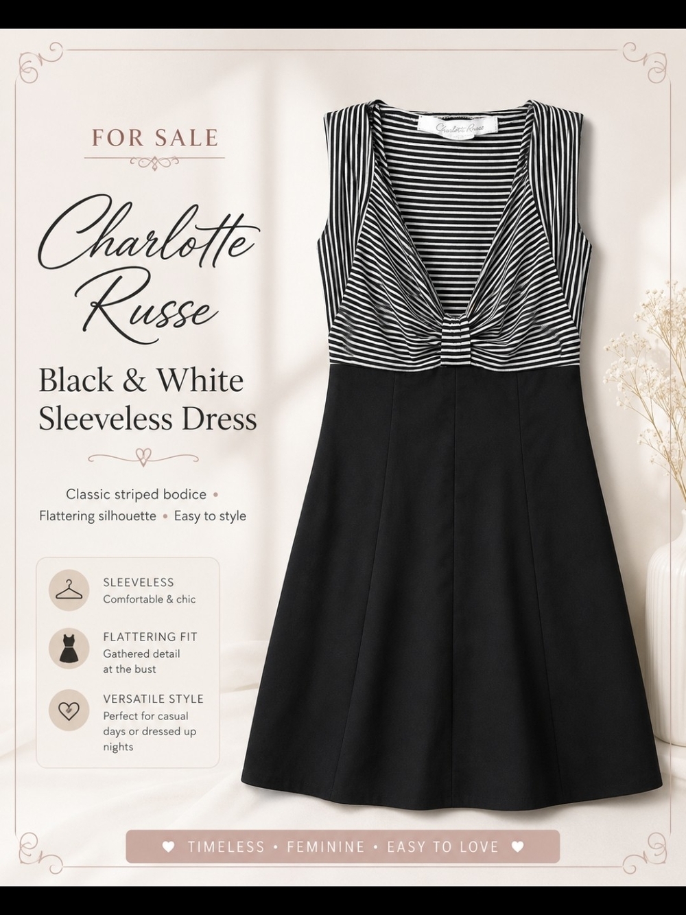 Charlotte Russe Black and White Sleeveless A-Line Dress